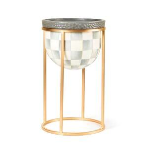 Brand New Mackenzie-Childs Sterling Check Short Plant Stand